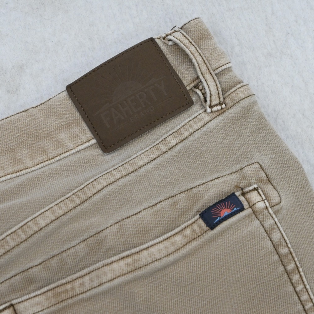 Faherty 5-Pocket Pants Mens 34x30* Tan Stretch Cotton Blend Slim Straight